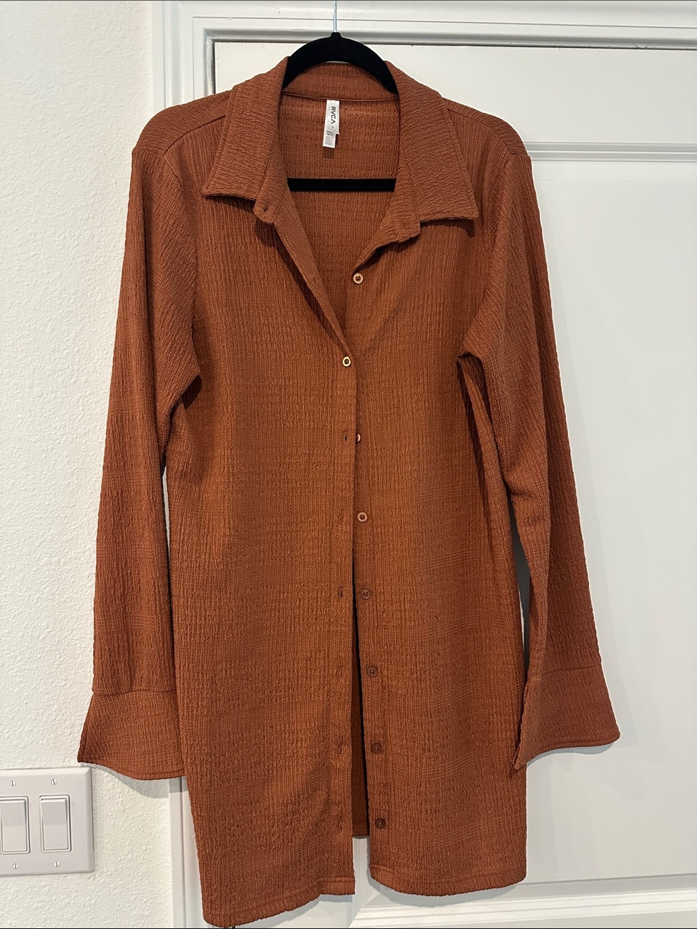 RVCA Rust Button-Front Long Shirt Jacket
